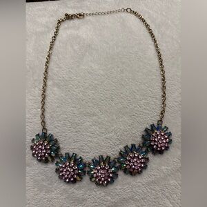 Elegant Vintage Costume Floral Necklace with Pink and Blue Accents-UNIQUE